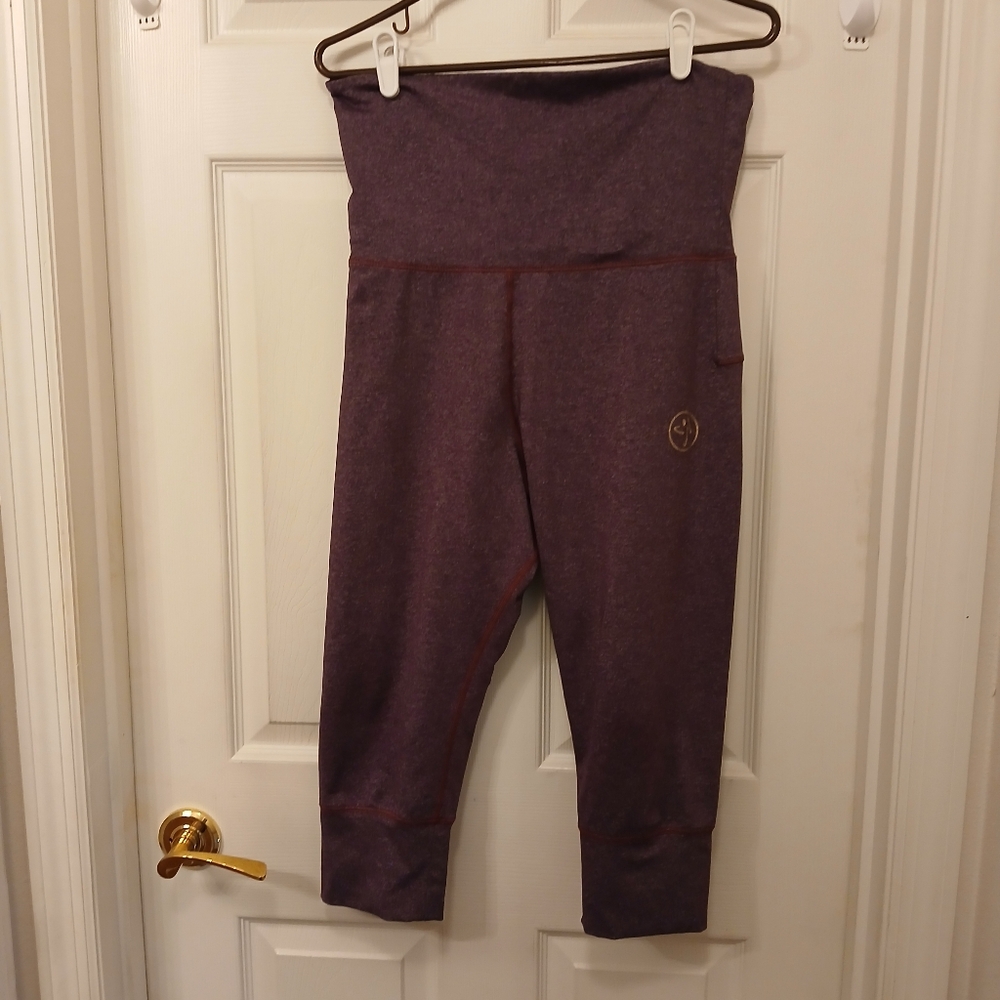 EUC Zumba Yoga Athletic Leggings Size Medium Stretchy Plum Workout Dance